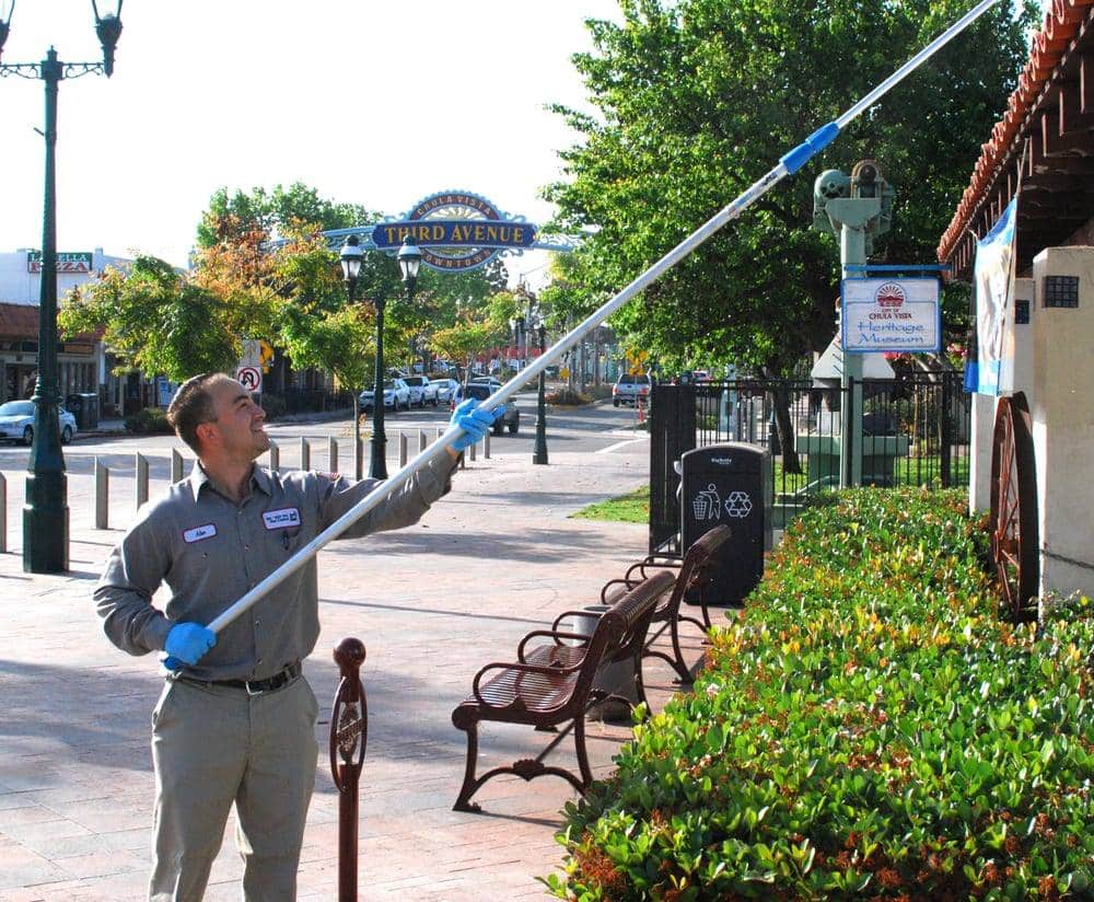 performing pest control outside of a building